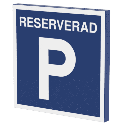Skylten - Reserverad parkering. Skylt f&ouml;r reserverad parkering, hj&auml;lper att tydligt markera parkeringsplatser som &auml;r reserverade. Finns i olika material av aluminium f&ouml;r v&auml;gg- eller stolpmontage.