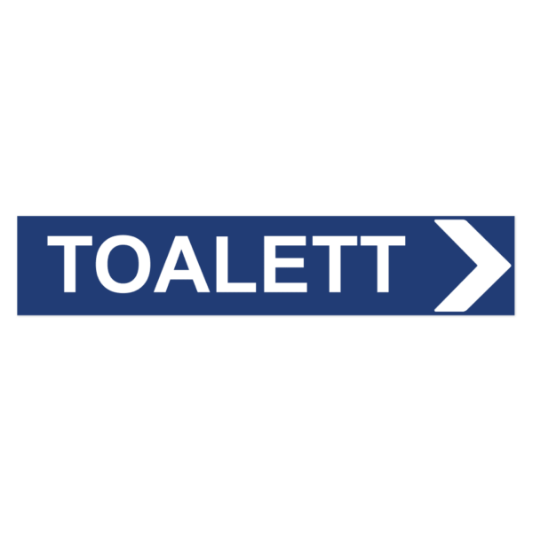 Skylten - Toalett pil h&ouml;ger. Skylt f&ouml;r toalett med h&ouml;gerpil, hj&auml;lper bes&ouml;kare att hitta r&auml;tt toalett. Tillg&auml;nglig i olika material av aluminium f&ouml;r v&auml;gg- eller stolpmontage.