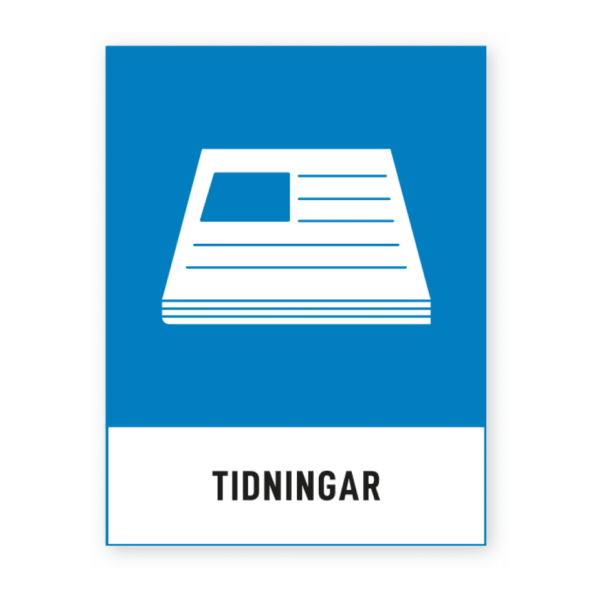 Skylten - Tidningar. Underl&auml;tta avfallshantering p&aring; arbetsplatser med v&aring;r sj&auml;lvh&auml;ftande dekal f&ouml;r tidningssortering. Denna kompakta dekal kan anpassas i v&aring;rt designverktyg. En enkel men betydelsefull &aring;tg&auml;rd f&ouml;r att uppmuntra r&auml;tt sortering och en mer h&aring;llbar arbetsmilj&ouml;.