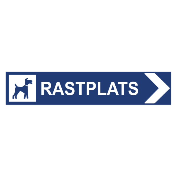 Skylten - Rastplats hundar pil h&ouml;ger. Skylt f&ouml;r rastplats hundar med h&ouml;gerpil, hj&auml;lper hund&auml;gare att hitta r&auml;tt rastplats. Tillg&auml;nglig i olika material och storlekar av aluminium f&ouml;r v&auml;gg- eller stolpmontage.