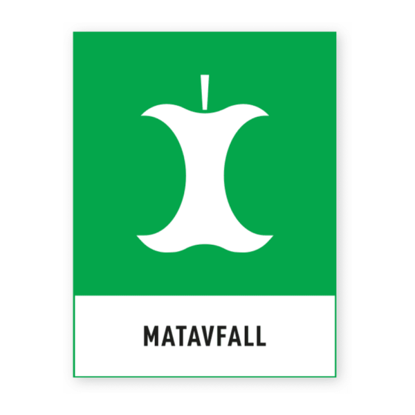 Skylten - Matavfall. Denna avfallshantering skylten &auml;r en sj&auml;lvh&auml;ftande dekal som ger en effektiv och proffsig l&ouml;sning f&ouml;r att hantera matavfall. Du kan anpassa dekalens design i v&aring;rt verktyg f&ouml;r att matcha f&ouml;retagets branding. Ifall du &ouml;nskar en f&auml;rdig l&ouml;sning s&aring; finns den &auml;ven framtagen i flera standard m&aring;tt.