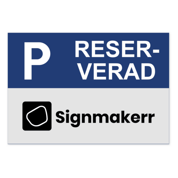 Skylten - Reserverad parkering med egen logopyp. Skylt f&ouml;r reserverad parkering med m&ouml;jlighet att inkludera egen logotyp, hj&auml;lper att tydligt markera reserverade parkeringsplatser. Finns i aluminium f&ouml;r v&auml;ggmontage eller plan yta.