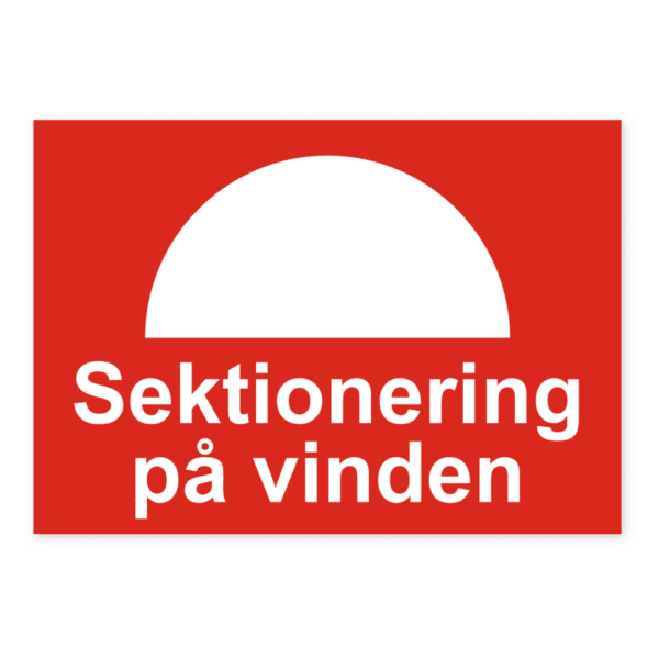 Sektionering på vinden-skylten har storleken 210x148mm och tillverkas i materialet Aluminium 0.7mm. Denna standardskylt kan anpassas så att du kan skapa din egen version av skylten.