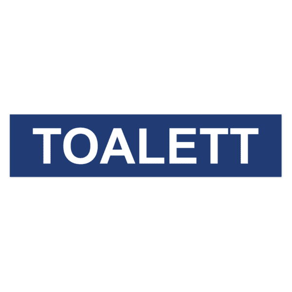 Toalett-skylten har storleken 650x150mm och tillverkas i materialet Aluminium 0.7mm. Denna standardskylt kan anpassas så att du kan skapa din egen version av skylten.
