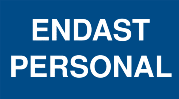 Endast personal-skylten har storleken 180x100mm och tillverkas i materialet sticker. Denna standardskylt kan anpassas så att du kan skapa din egen version av skylten.