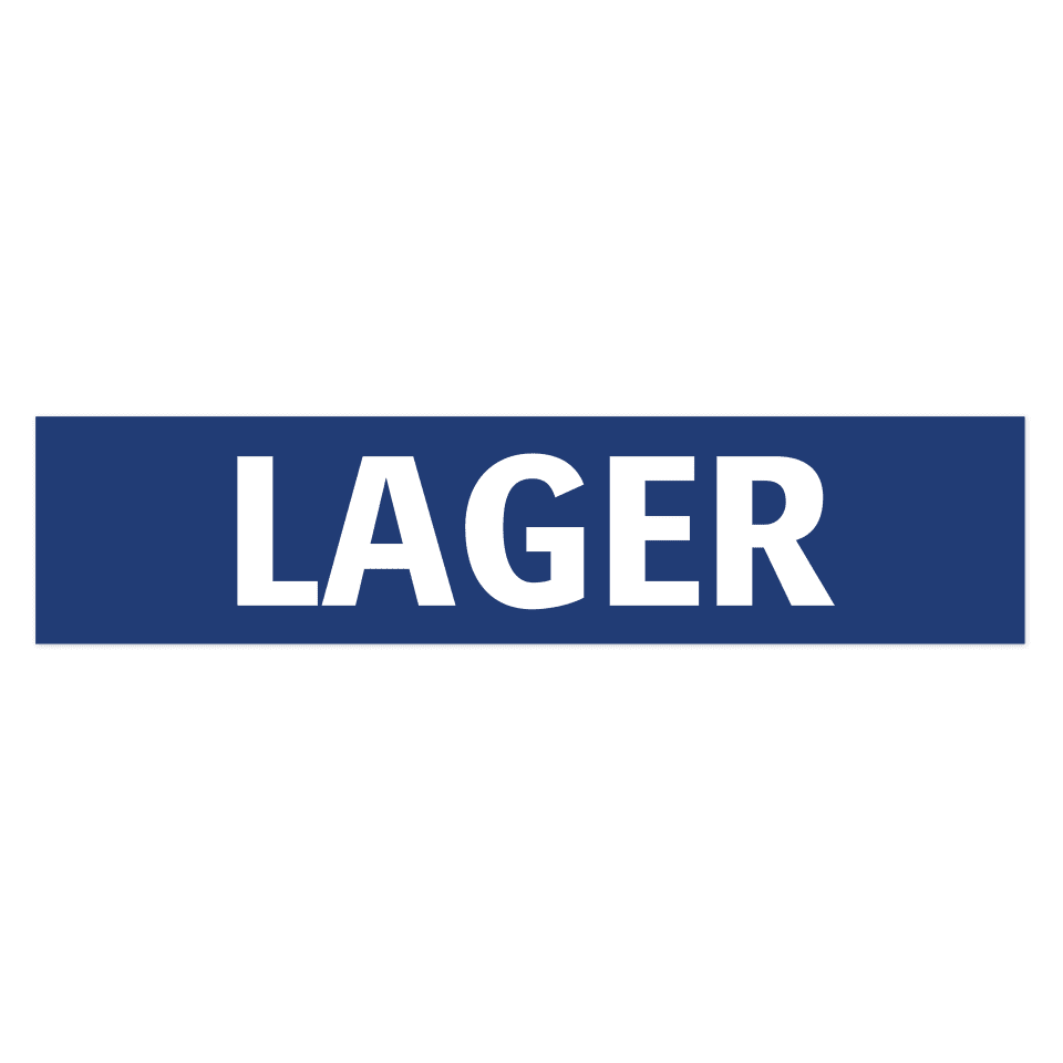 Lager-skylten har storleken 650x150mm och tillverkas i materialet Aluminium 0.7mm. Denna standardskylt kan anpassas så att du kan skapa din egen version av skylten.