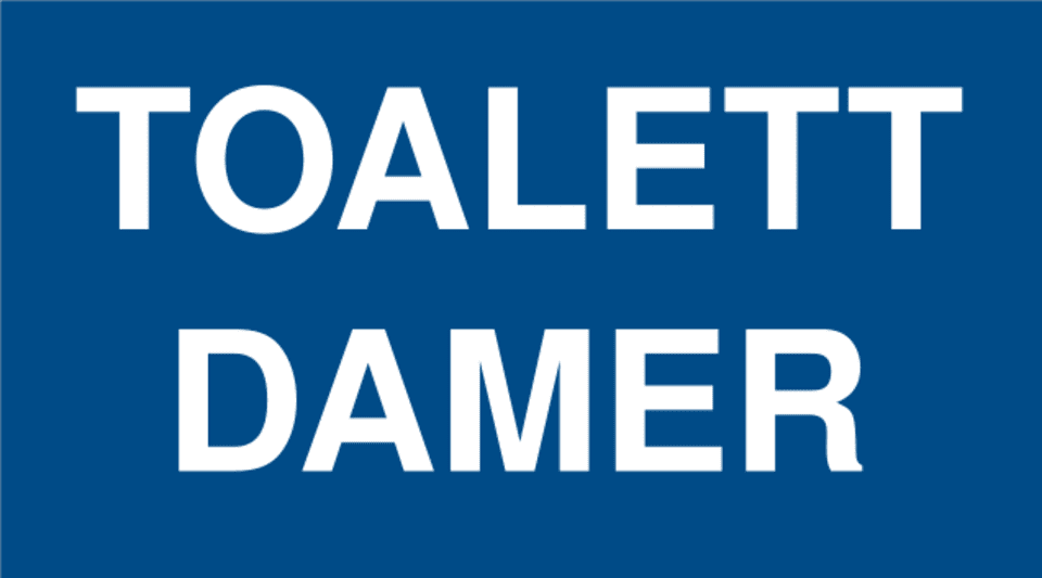 Toalett Damer-skylten har storleken 180x100mm och tillverkas i materialet aluminium 07mm. Denna standardskylt kan anpassas så att du kan skapa din egen version av skylten.