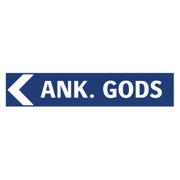 Ankommande gods pil Vänster-skylten har storleken 750x150mm och tillverkas i materialet Aluminium 0.7mm. Denna standardskylt kan anpassas så att du kan skapa din egen version av skylten.