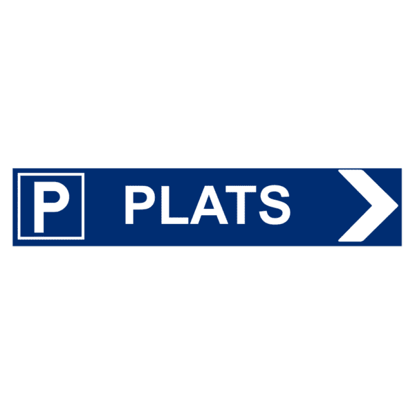 P Plats pil höger-skylten har storleken 1000x200mm och tillverkas i materialet aluminium 2mm 4 kantsvikt. Denna standardskylt kan anpassas så att du kan skapa din egen version av skylten.